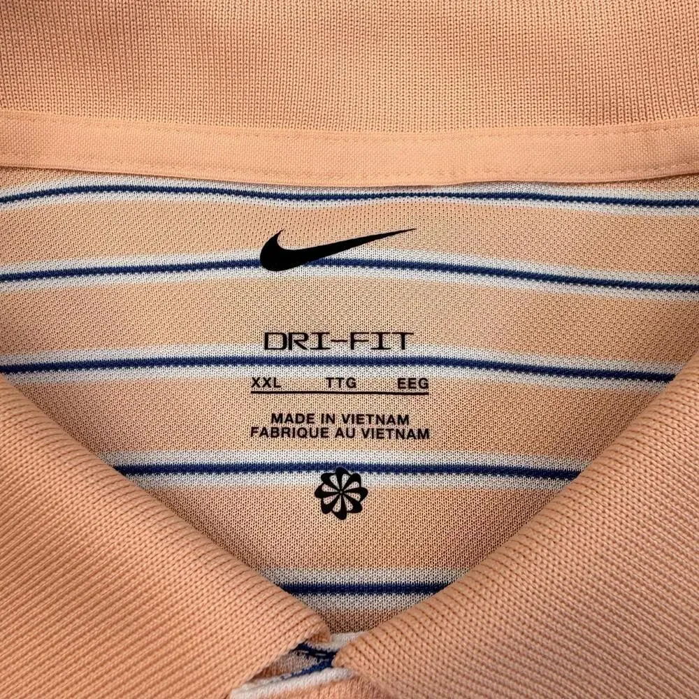 Nike Golf Polo Shirt Mens 2XL Peach Stripe Dri-FIT Stretch Performance Top